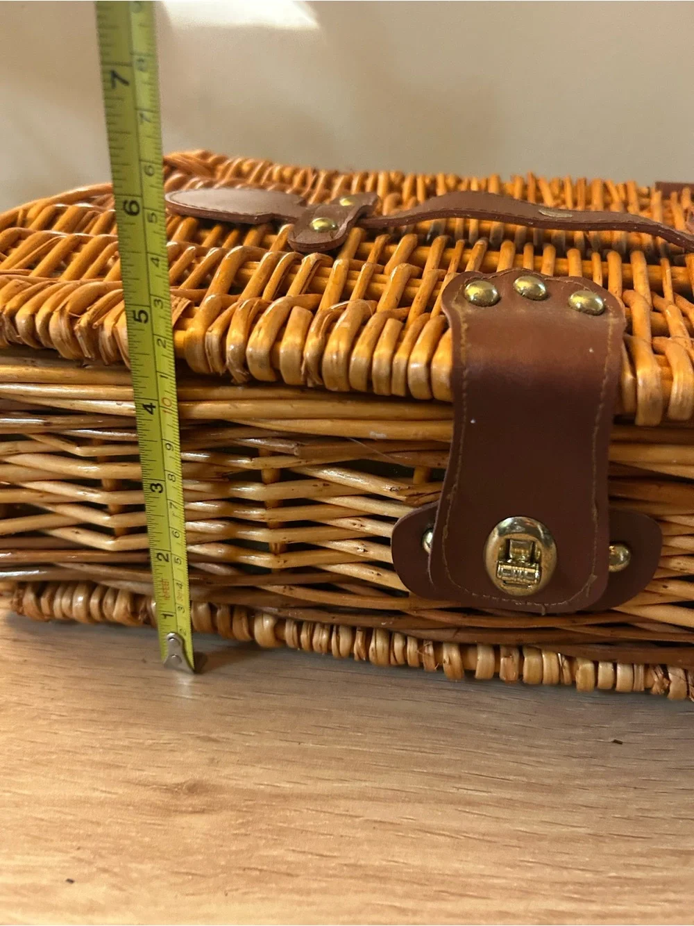 Woven Rattan Picnic Basket with Green Check Lining